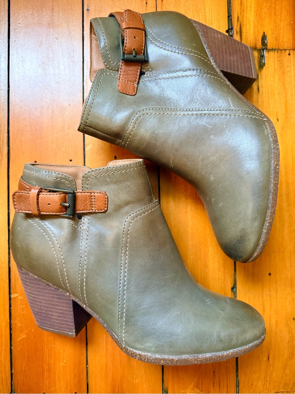 Clarks’ Dark Olive Leather Booties
